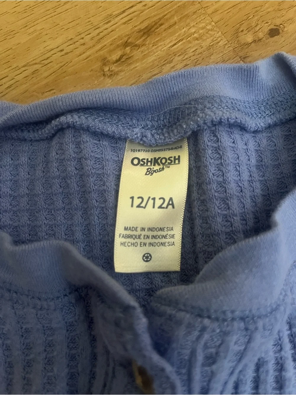 Light Blue Ribbed Waffle Style Henley Long-Sleeve Shirt